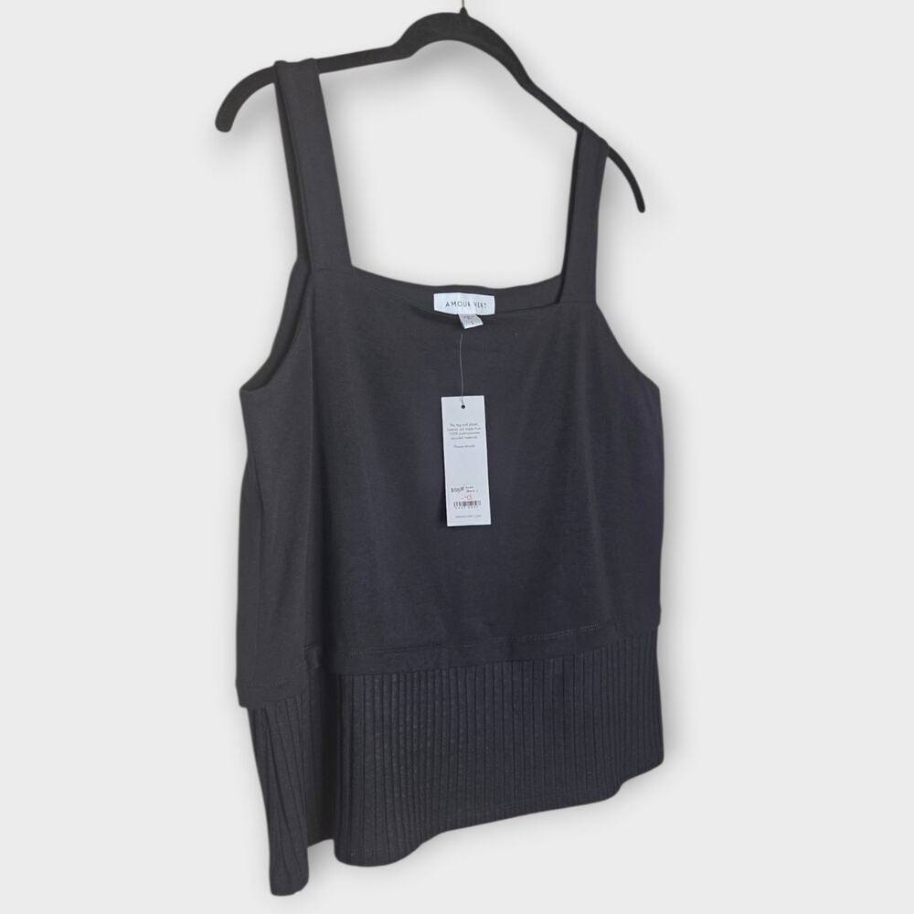 NEW Amour Vert Ansa Black Ribbed Bottom Tank Top Cotton Modal Women's Lg